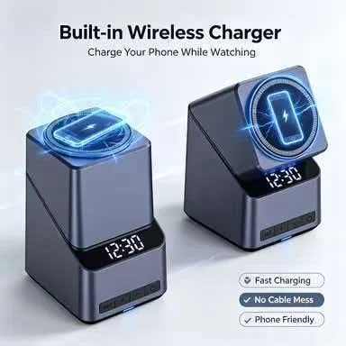 Adjustable Angle Wireless Charger Phone Stand Digital Clock Multi‑Function Desktop Charging Holder for Smartphone