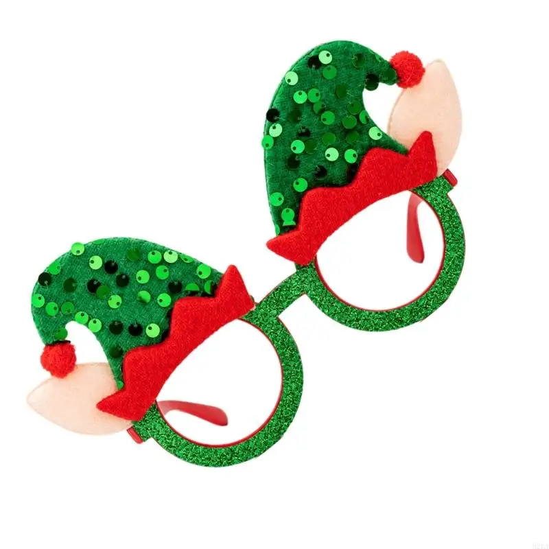 2026 New Lensless Christmas Costume Glasses with Sequined Elf Hat Ornaments, Ready-to-Wear Photo Props Eyewear for Holiday