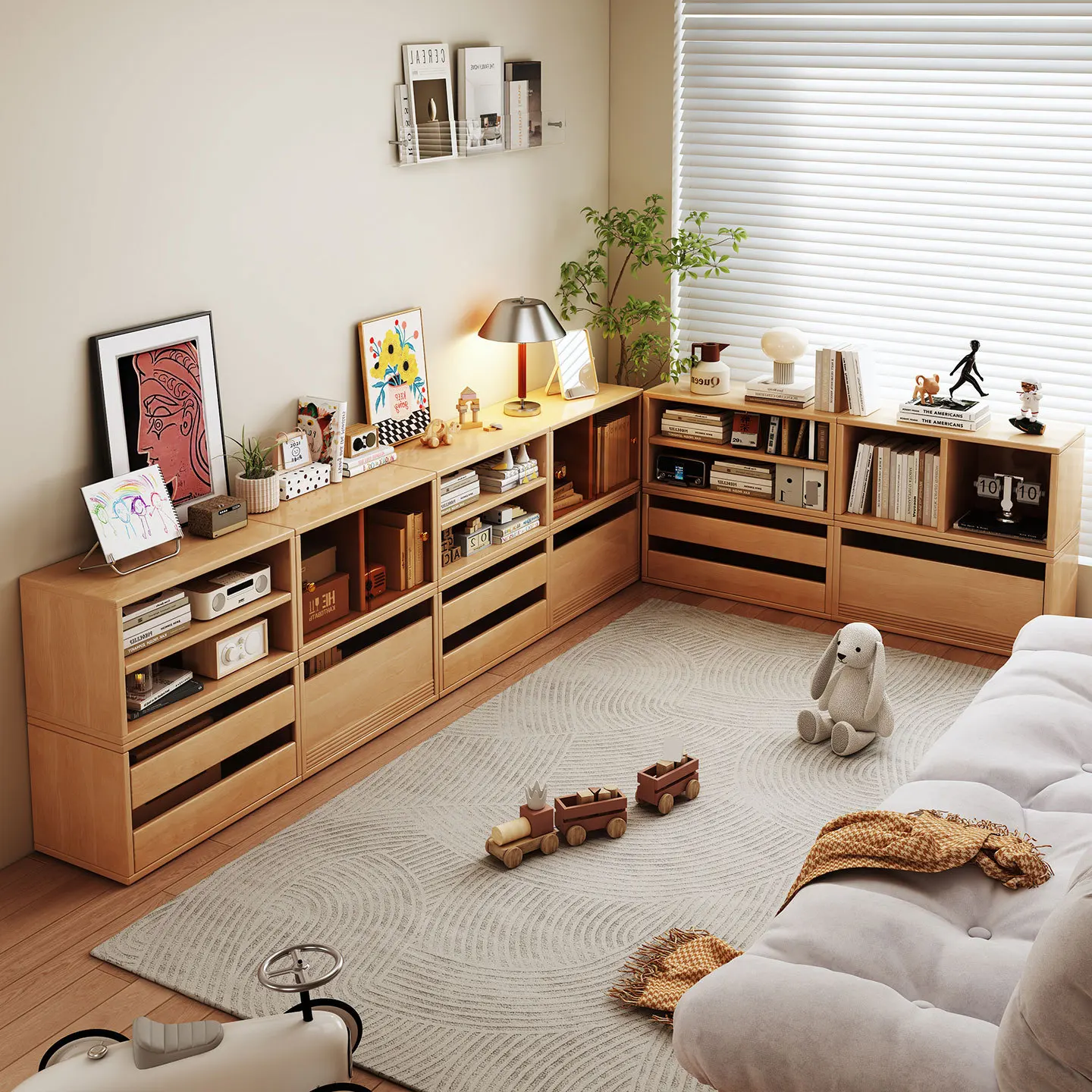 Cabinet free combination module cabinet floor bookshelf integrated storage cabinet against the wall living room corner chest sto