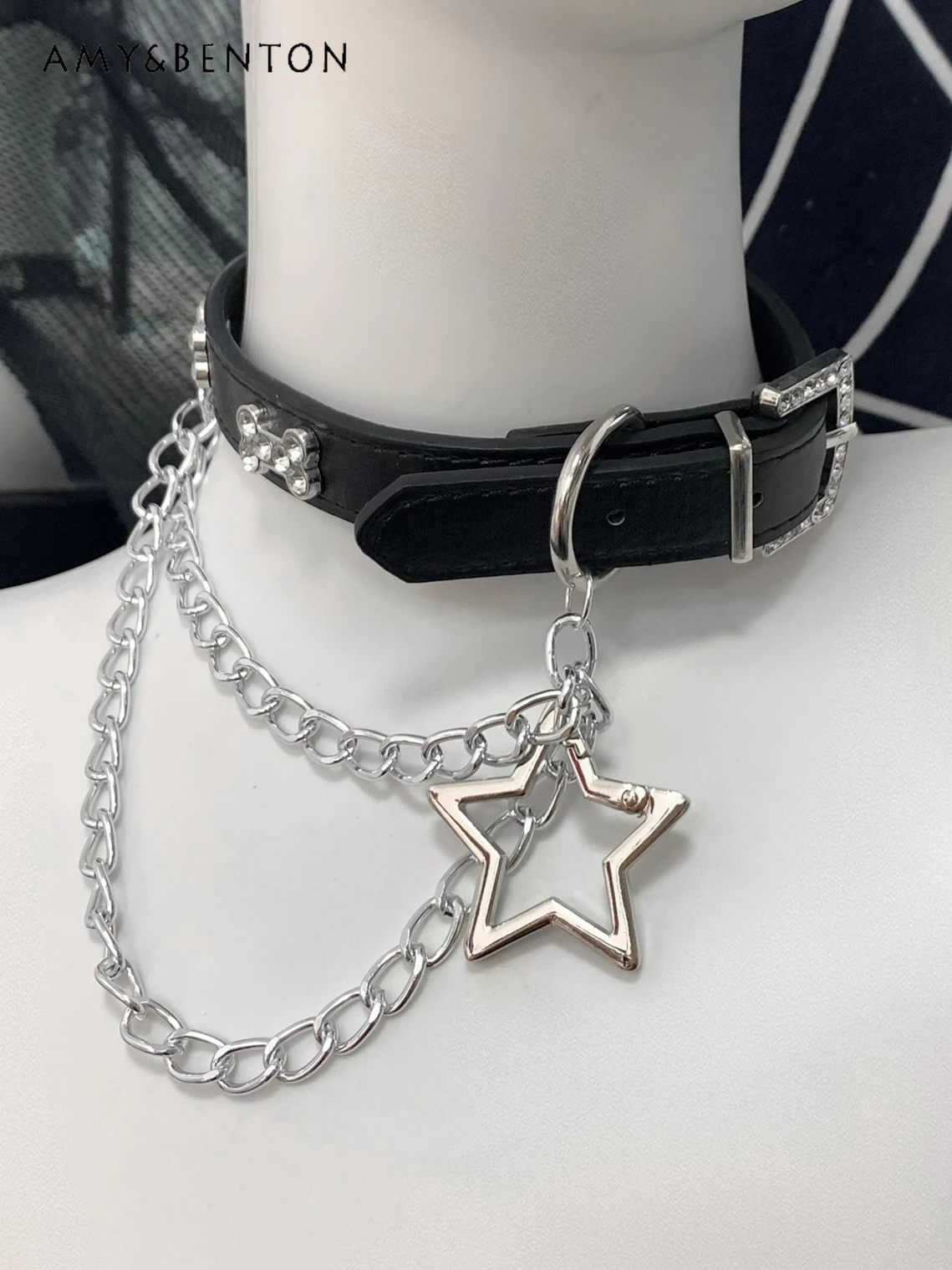 

Original Plaid Star Chain Y2K Choker Japanese Heavy Chain Pendant Personality Subculture Gothic Choker for Women Cosplay Lolita