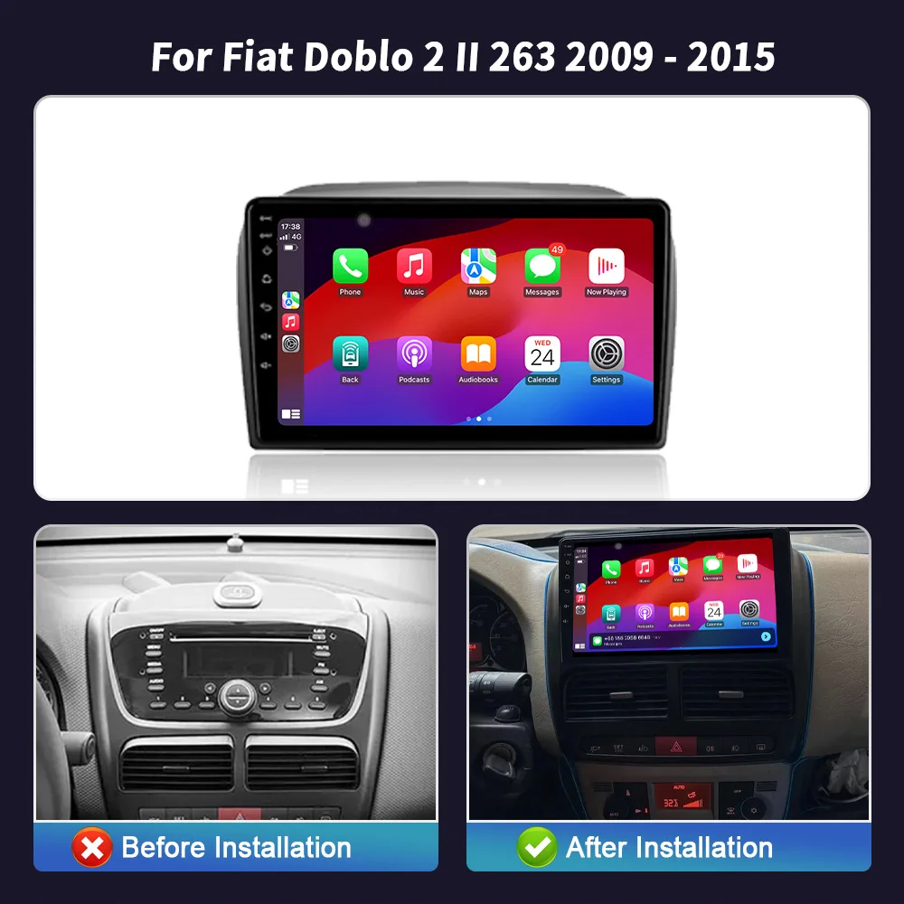 Android 14 For Fiat Doblo 2 II 263 2009-2015 Auto Car Radio Navigation Stereo Video Touch screen WIFI Wireless BT Carplay Stereo