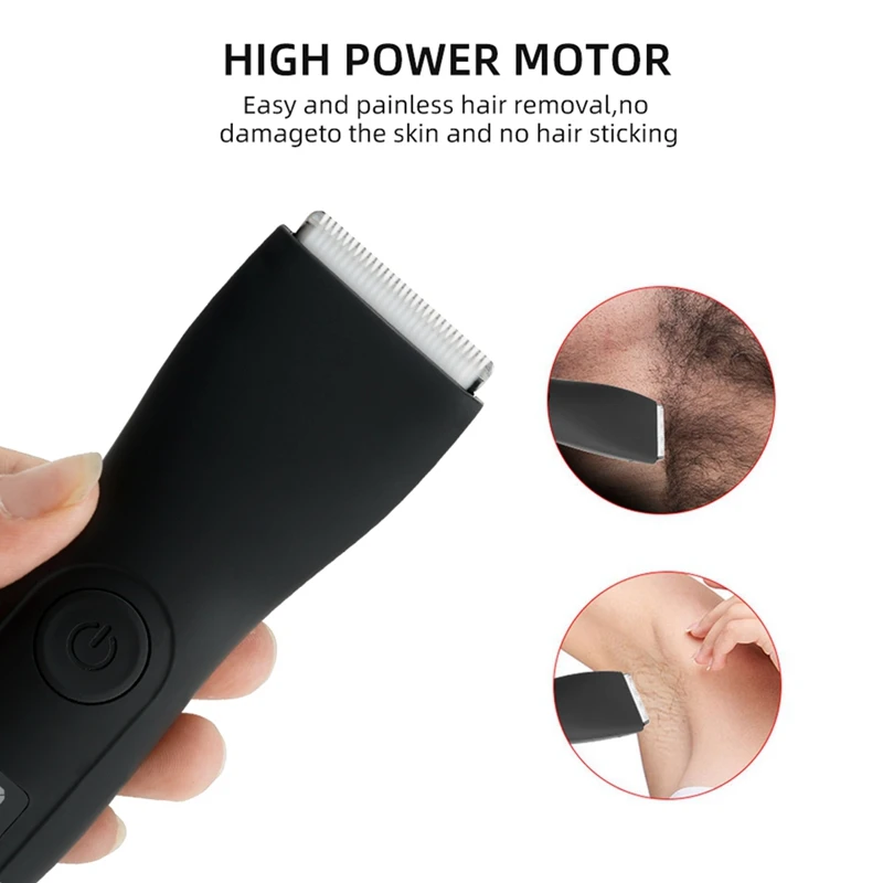 1Set Electric Groin Hair Trimmer Body Groomer Shaver Black For Men Waterproof Wet/Dry Clippers Male Face Beard