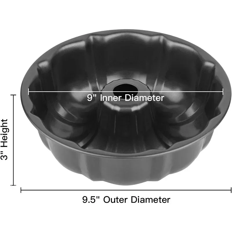 Molde para pasteles antiadherente de 9,5 pulgadas, molde para hornear redondo de tubo estriado de acero al carbono resistente, molde para molde de pastel Buntz Pound, utensilios para hornear de tubo