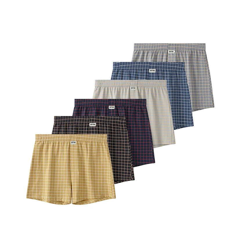 

6 Pcs Men's Plaid Boxer Shorts Loose Comfort Cotton Underwear Elastic Waistband Casual Daily Trunks Hot Men's Boxing Underwear