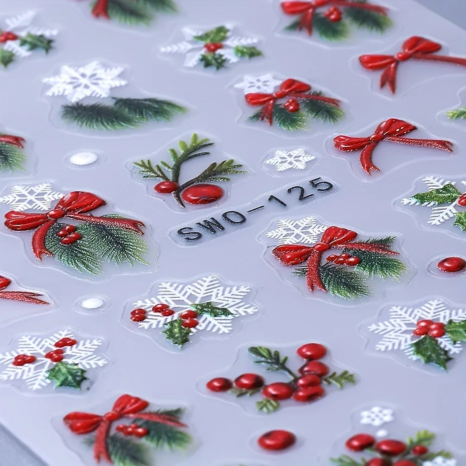 2PCS Winter Christmas relief nail stickers, easy to apply for nail decoration DIY、Gifts, parties, and wedding makeup and styling