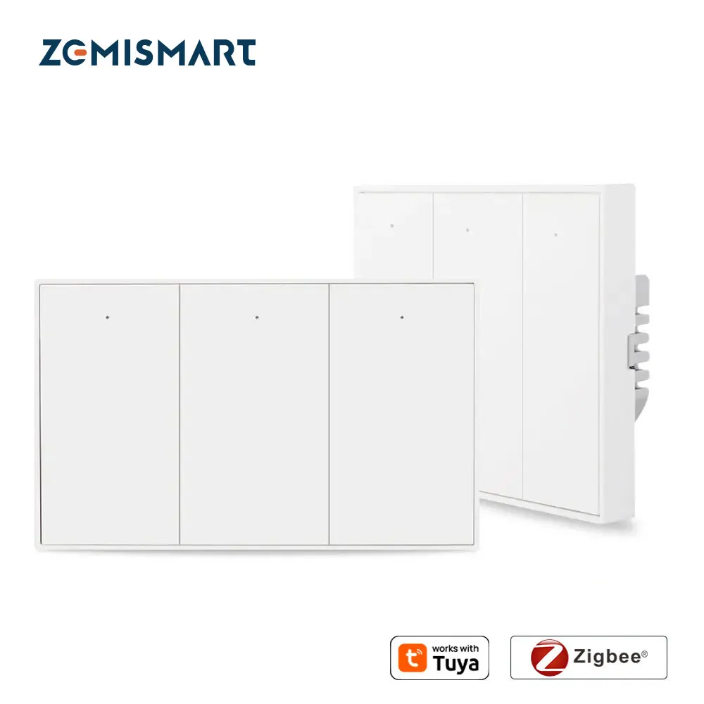 Zemismart-Interruptor de luz de pared Zigbee con pulsador neutro, Interruptor de cortina, 1, 2, 3, 4, 6 entradas, aplicación Tuya, Alexa y Google Home