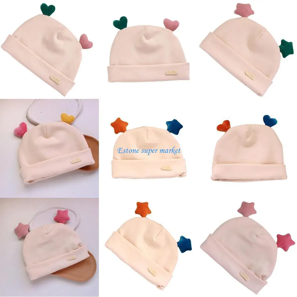090B غطاء رأس لطيف على شكل نجمة/قلب لطيف على البشرة الحساسة ومثالي لحديثي الولادة