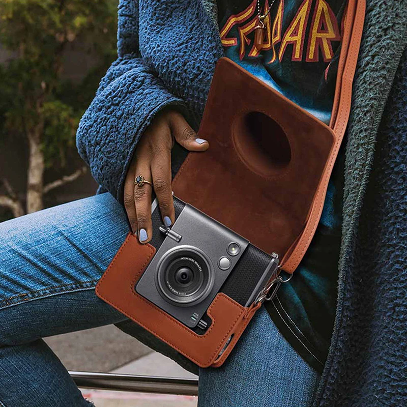 For Instax Wide Evo Camera Retro Camera Bag Protective Case PU Leather Cover With Shoulder Strap Storage Protective Bag