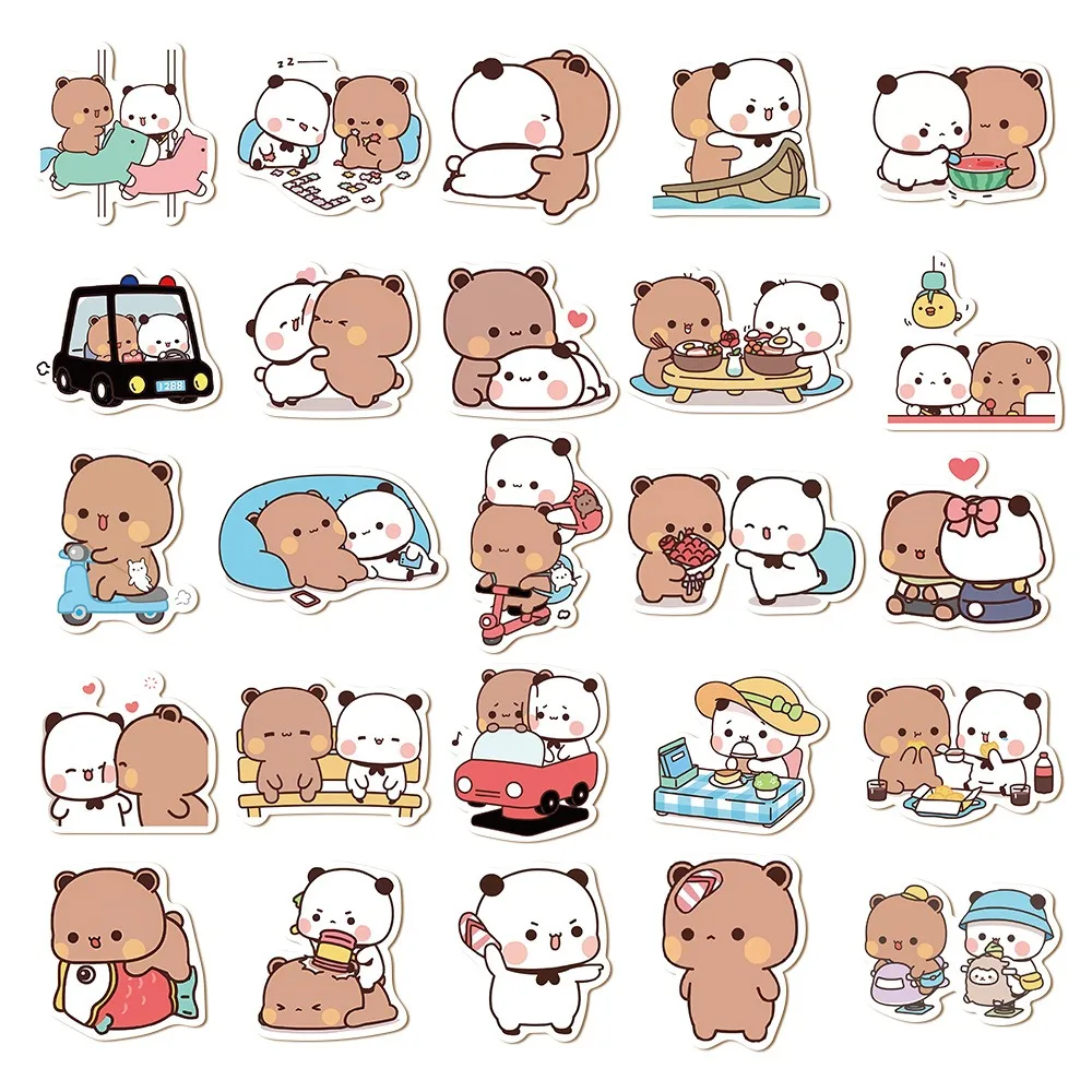 50sheets/set Panda Cute Bear and Panda Stickers Waterproof PVC Cartoon Bear and Panda Stickers Cartoon Bear Bubu Dudu Stickers