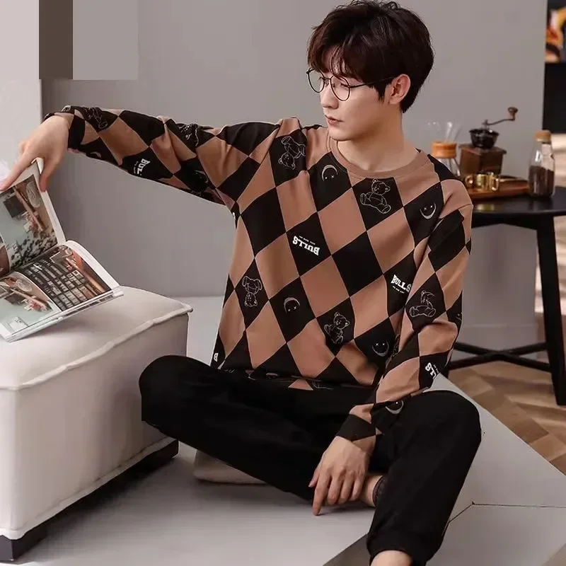 Tops Pyjamas Pajamas And Homewear Pants For Sleepwear 2023 Nightgown New Round Long Neck Sleeve Men's Sets Print