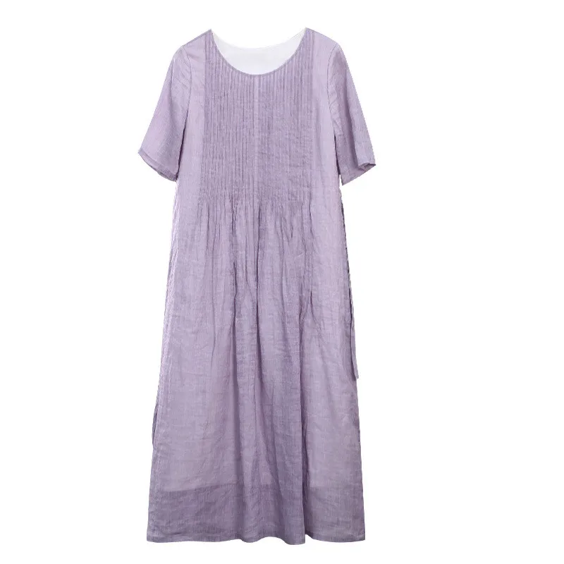 Verão 2025 novo sle luz malva linho fino plissado dr ele dupla camada não leve longo casual svel dr