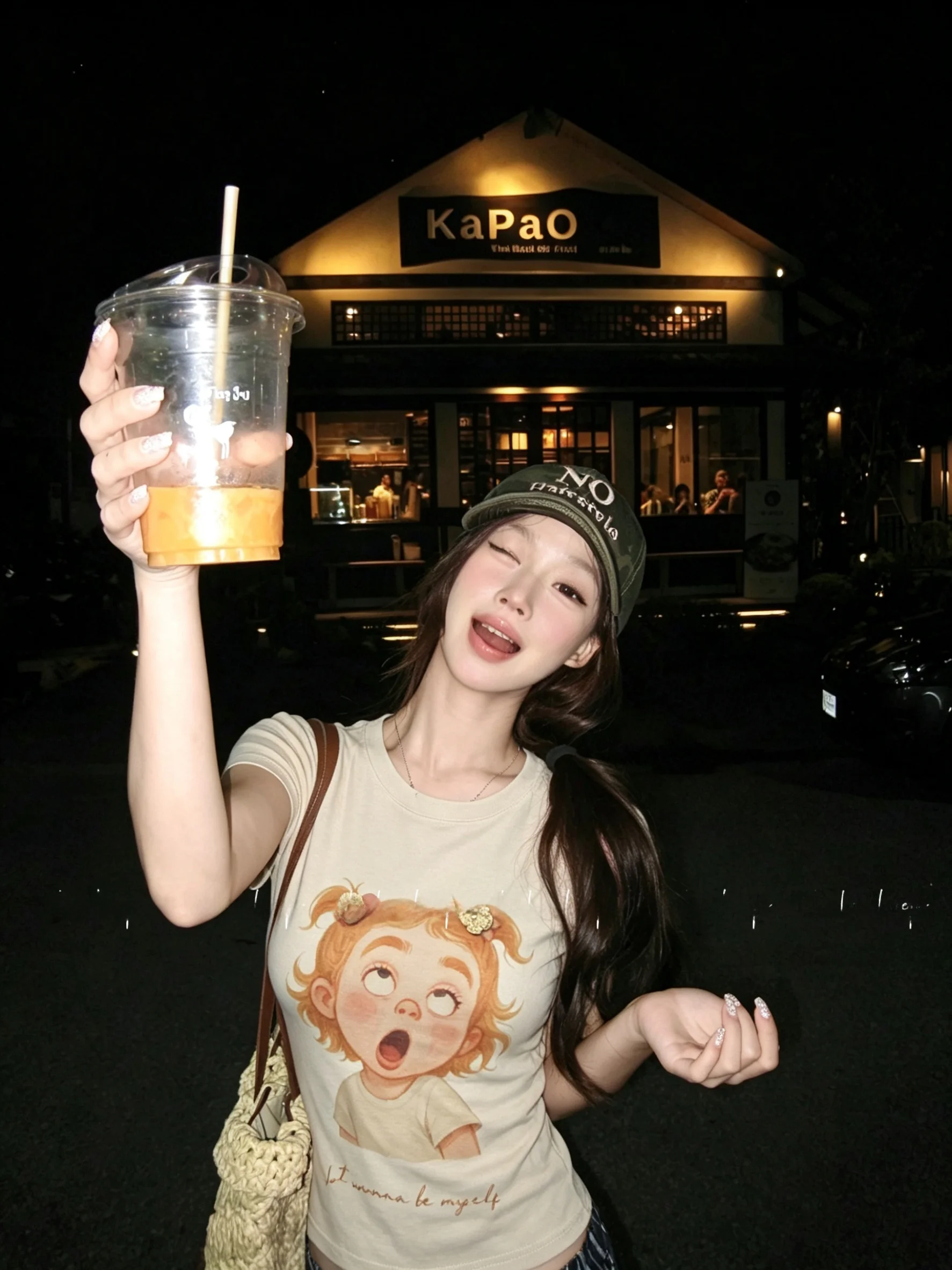 

Korean Sweet Cartoon Doll Short Sleeve T-Shirt Shoulder Length round Neck Slim Fit Cotton Casual Women's Top Fashion Summer