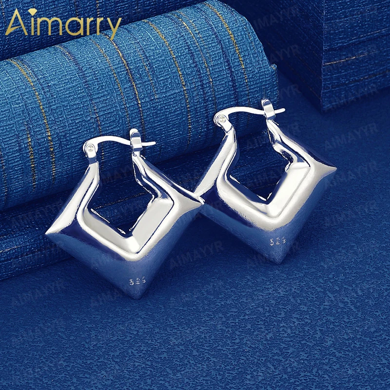 925 Sterling Silver 30mm Smooth Three-dimensional Square Earrings for Women's Banquets Weddings High-quality Fashion Jewelry
