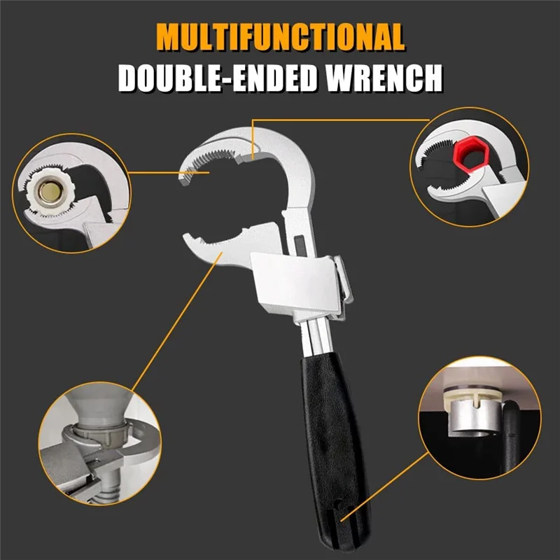 F-3C Universal Adjustable Double-Ended Wrench, Multifunctional Bathroom Wrench for Water Pipe Repair & Home Accessories