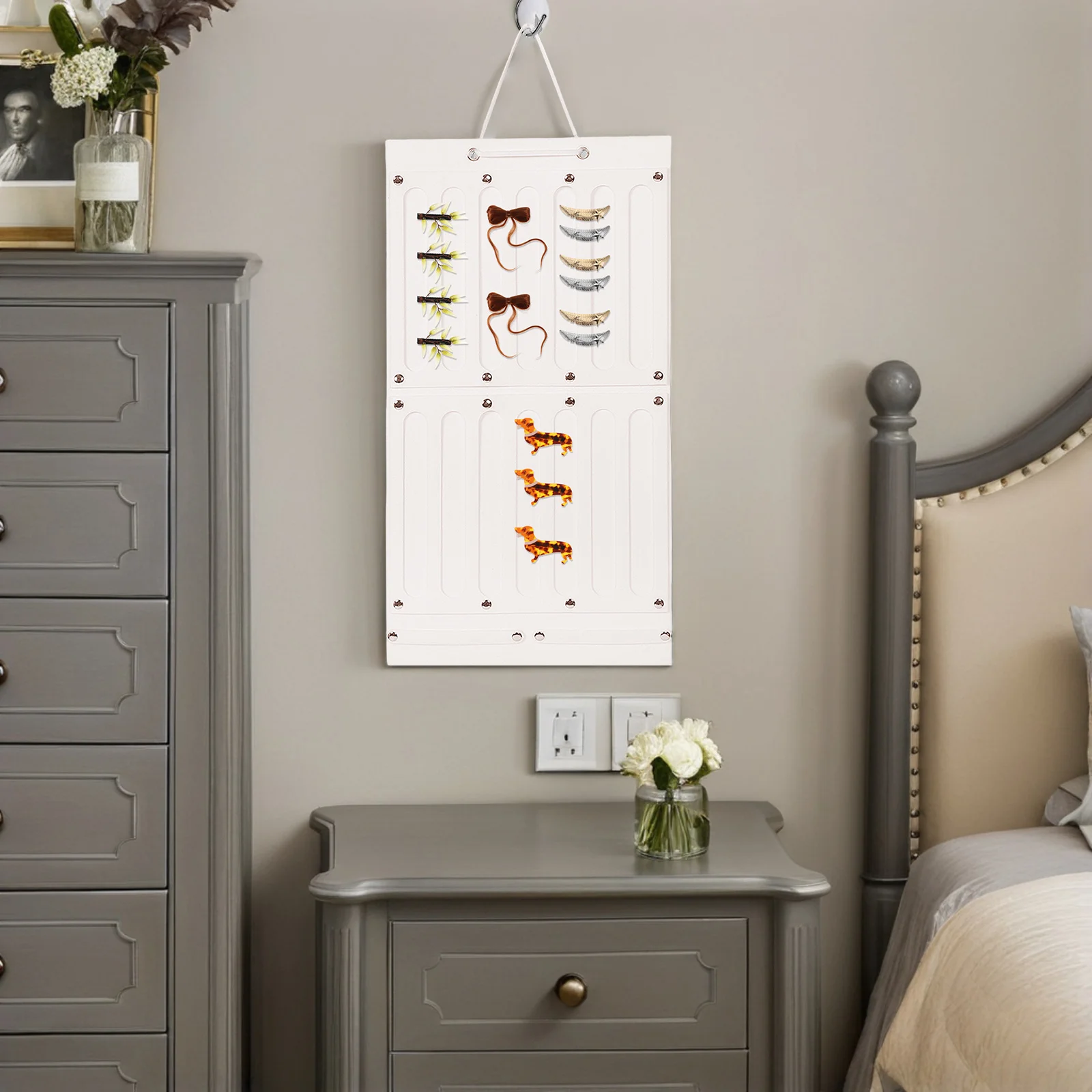 

Hanging Jewelry Organizer Felt Storage Bag Beige Wall Mounted Holder for Earrings Necklaces Rings Hair Clips Hair Accessories