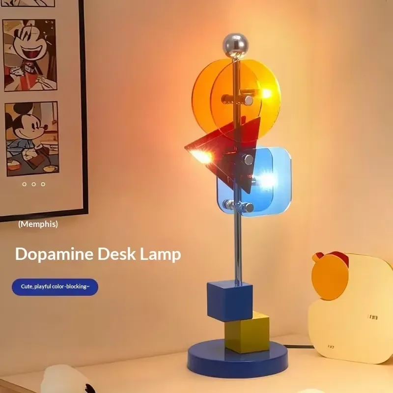 Memphis Style Modern Minimalist Nordic Acrylic Button Control Ambient Desk Lamp for Bedroom Study Living Room