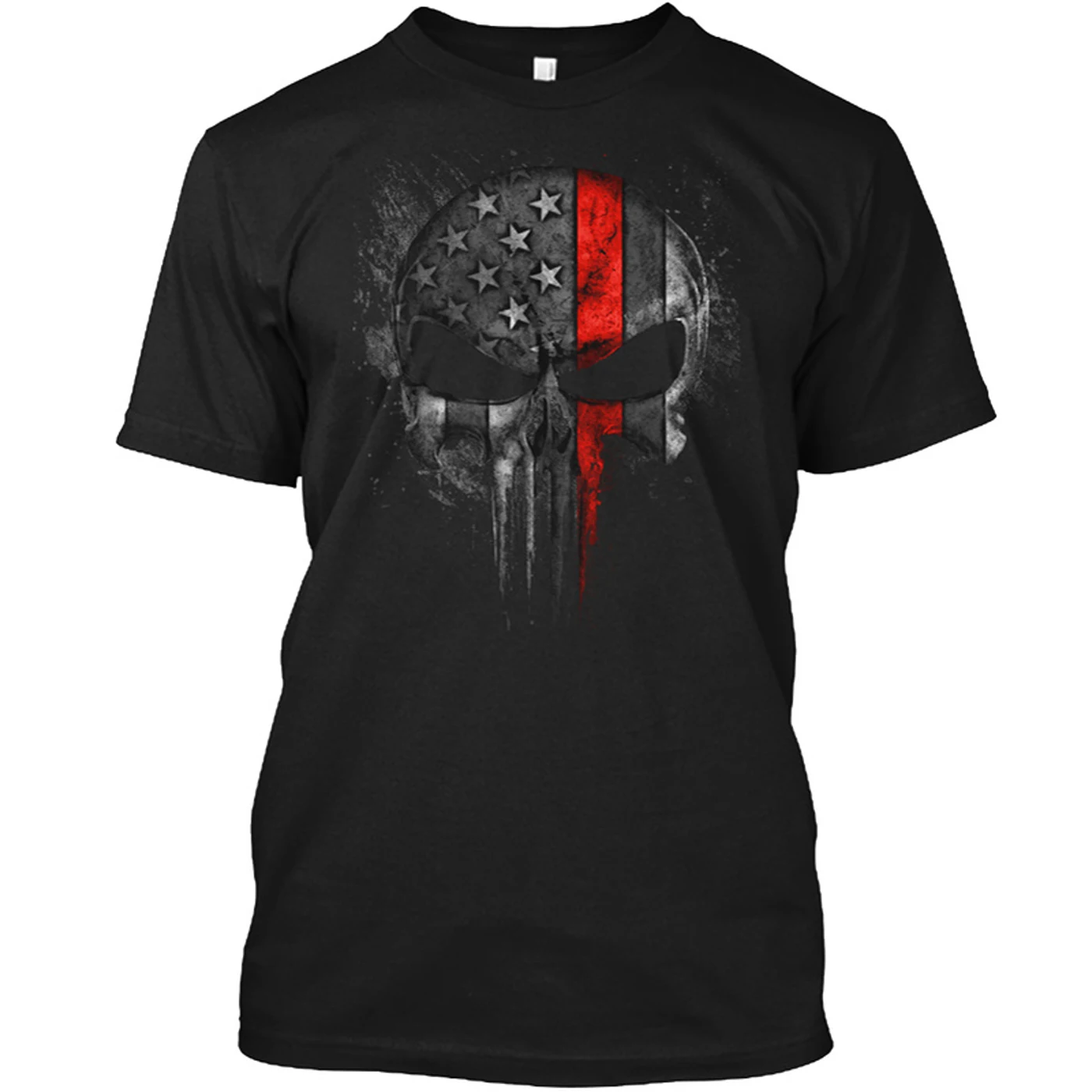 

Firefighter Red Line USA Flag Skull Fireman Gift T-Shirt 100% Cotton O-Neck Short Sleeve Casual Mens T-shirt Size S-3XL