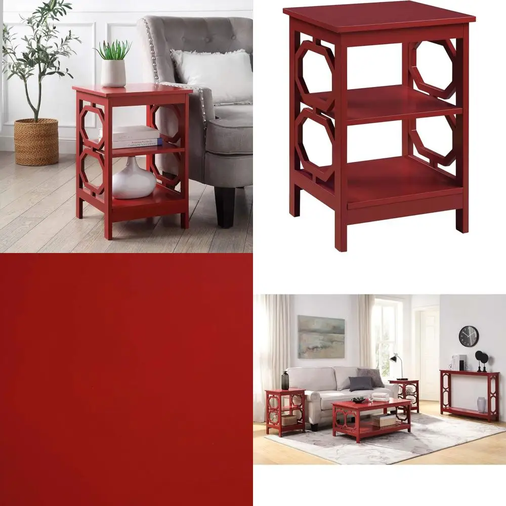 

Cranberry Red Omega Side Table Featuring Shelves