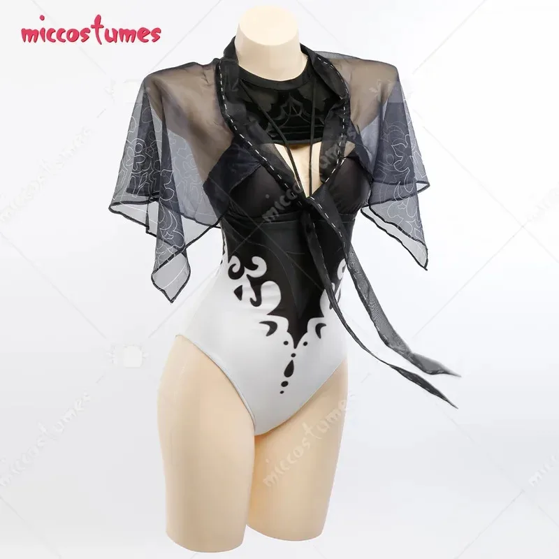 

CyHaikyuu 2B Cosplay Costume Woman Two Piece Bikini Anime Swimsuit Set Halter Neck Anime Swimwear Bathing Suit