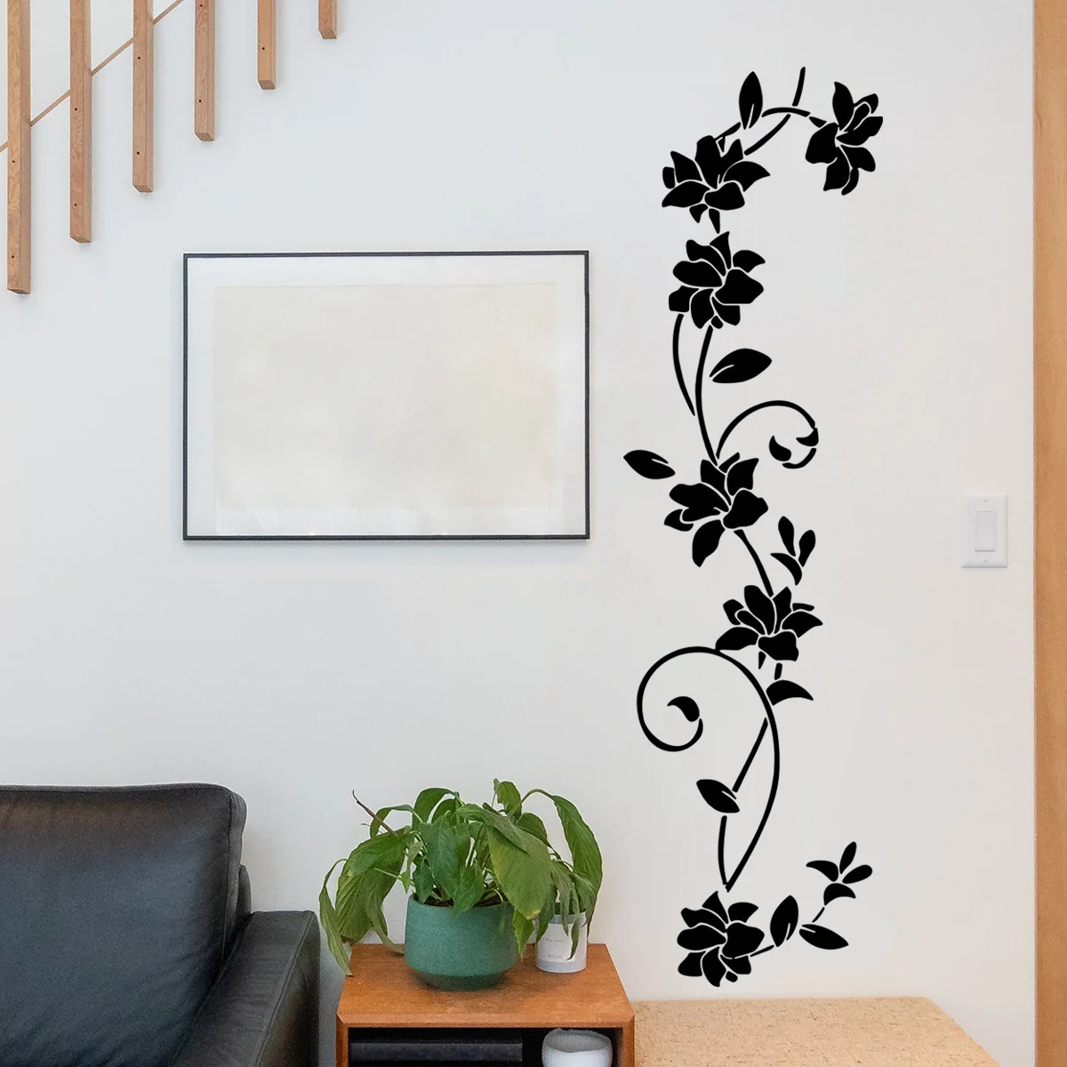 30*90cm Black Flower Vine Plant Flower Wall Sticker Background Wall Living Room Bedroom Study Restaurant Decoration Wall Sticker