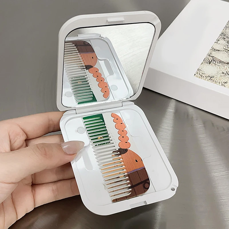 카툰 Capibala 플립 탑 휴대용 접이식 거울, 귀여운 돌고래 휴대용 접이식 메이크업 거울