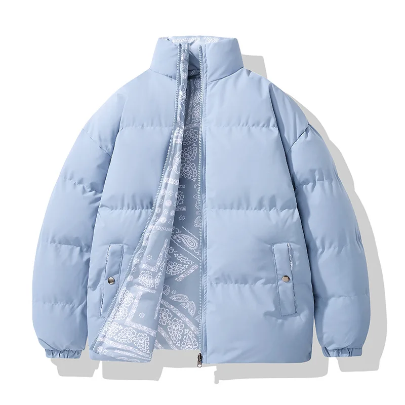 

Warm and Thick Standing Collar Down Cotton Jacket Double Sided Wear Coat for Men In Spring Autumn and Winter