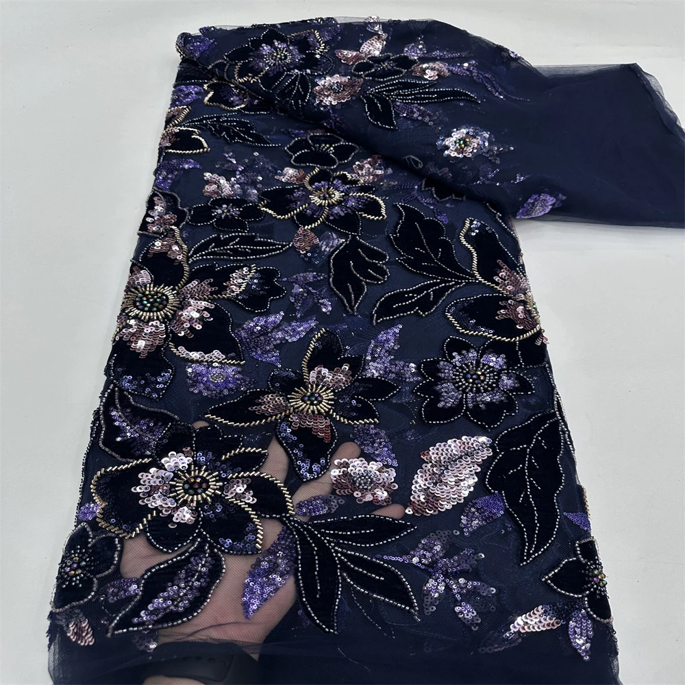 Tessuto di pizzo tulle africano 2025 tessuto di paillettes netto francese cucito ricamo con perline pizzo tulle maglia abito nigeriano 5 metri