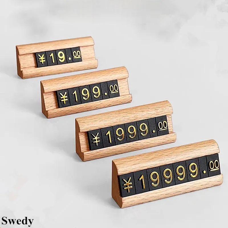 

1 Pieces Small Wood Base Adjustable Number Price Cube Tags Plastic Jewelry Price Label Card Sign Holder Display Stand