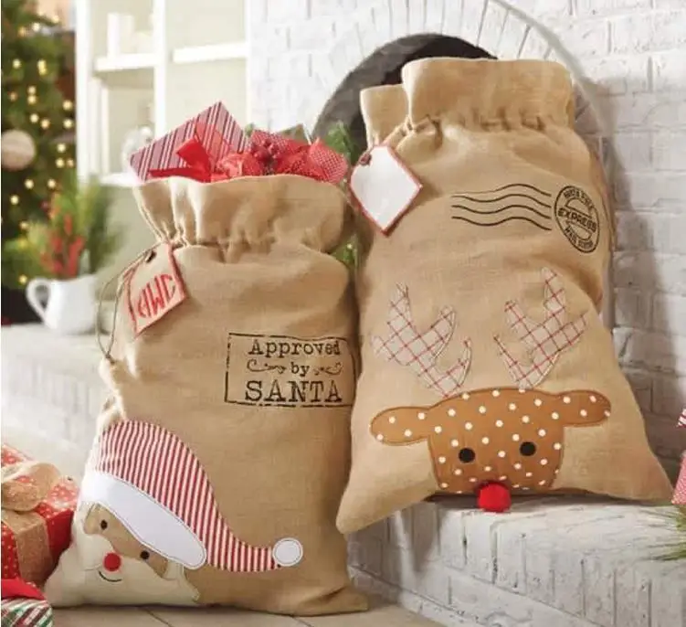 100pcs/lot New Arrival Popular Christmas Santa Sack Burlap Santa Gift Bags Santa Sack for Christmas Wholesale