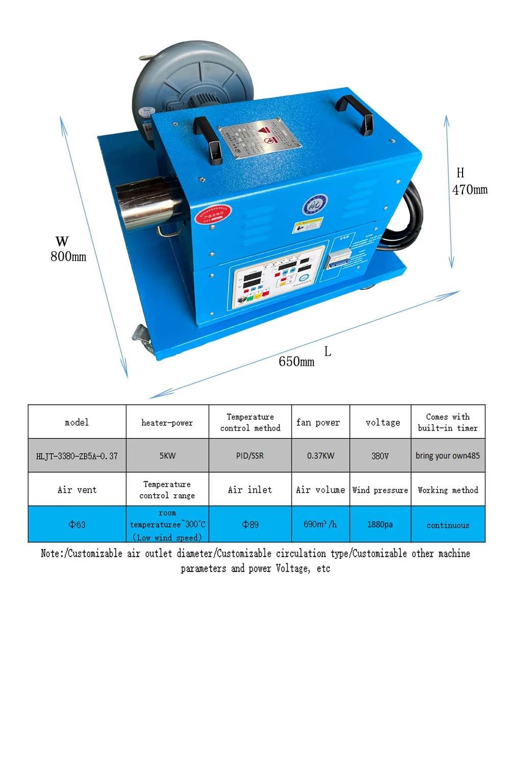 5KW, 7.5kw, 10KW15KW, 20KW, medium pressure industrial hot air blowers are suitable for drying parts in general places