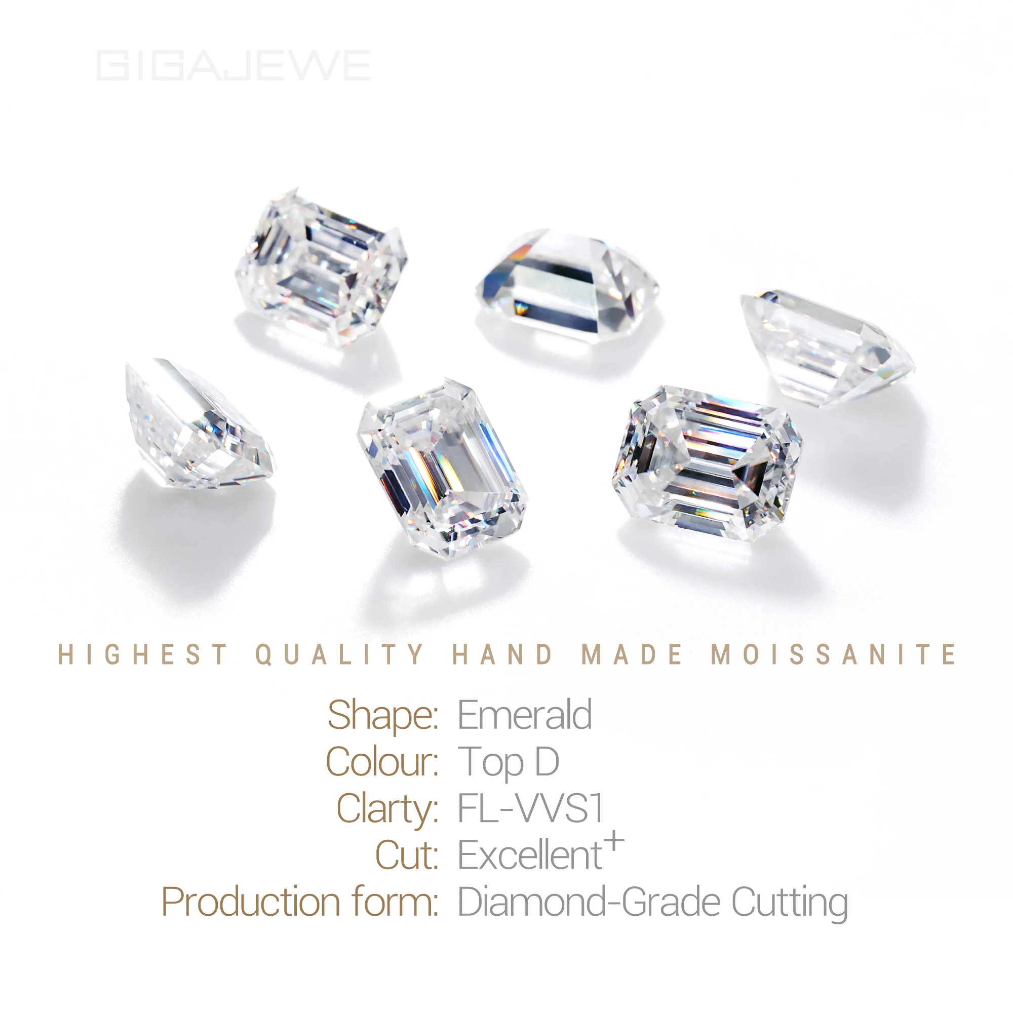 GIGAJEWE Hand-Made Emerald White TOP D VVS1 Moissanite Premium Gems Loose Diamond Test Passed Gemstone For Jewelry Making