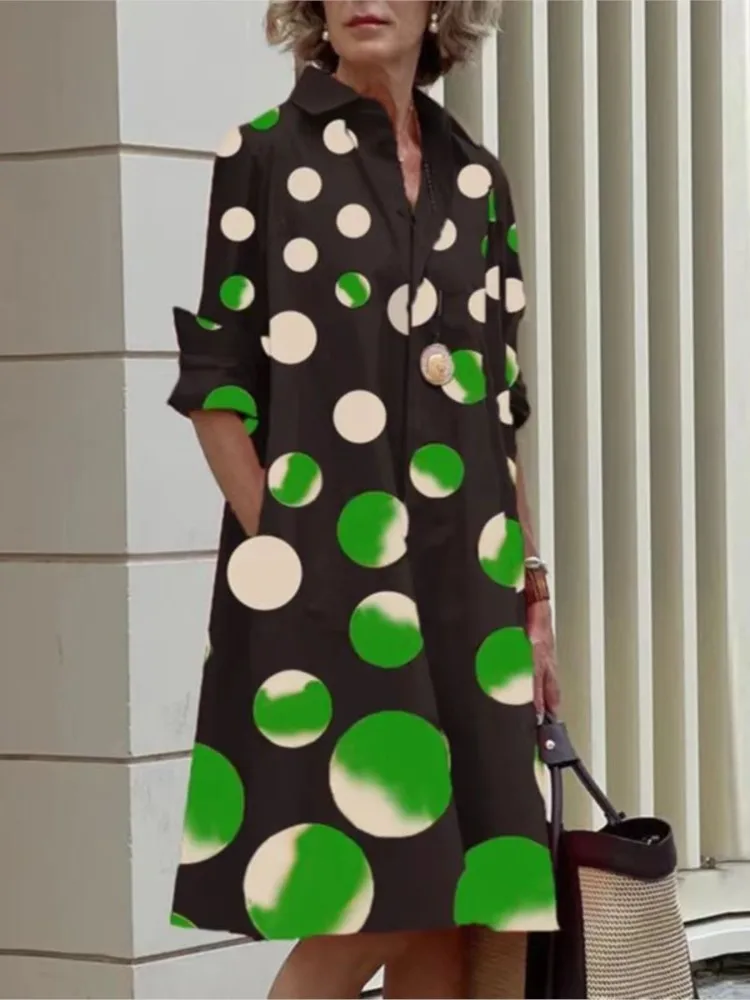 Fashion Print Shirt Dress Lady Casual Long Sleeve Button Loose Dresses For Women Boho Holiday Skirt Womens Clothing Summer New