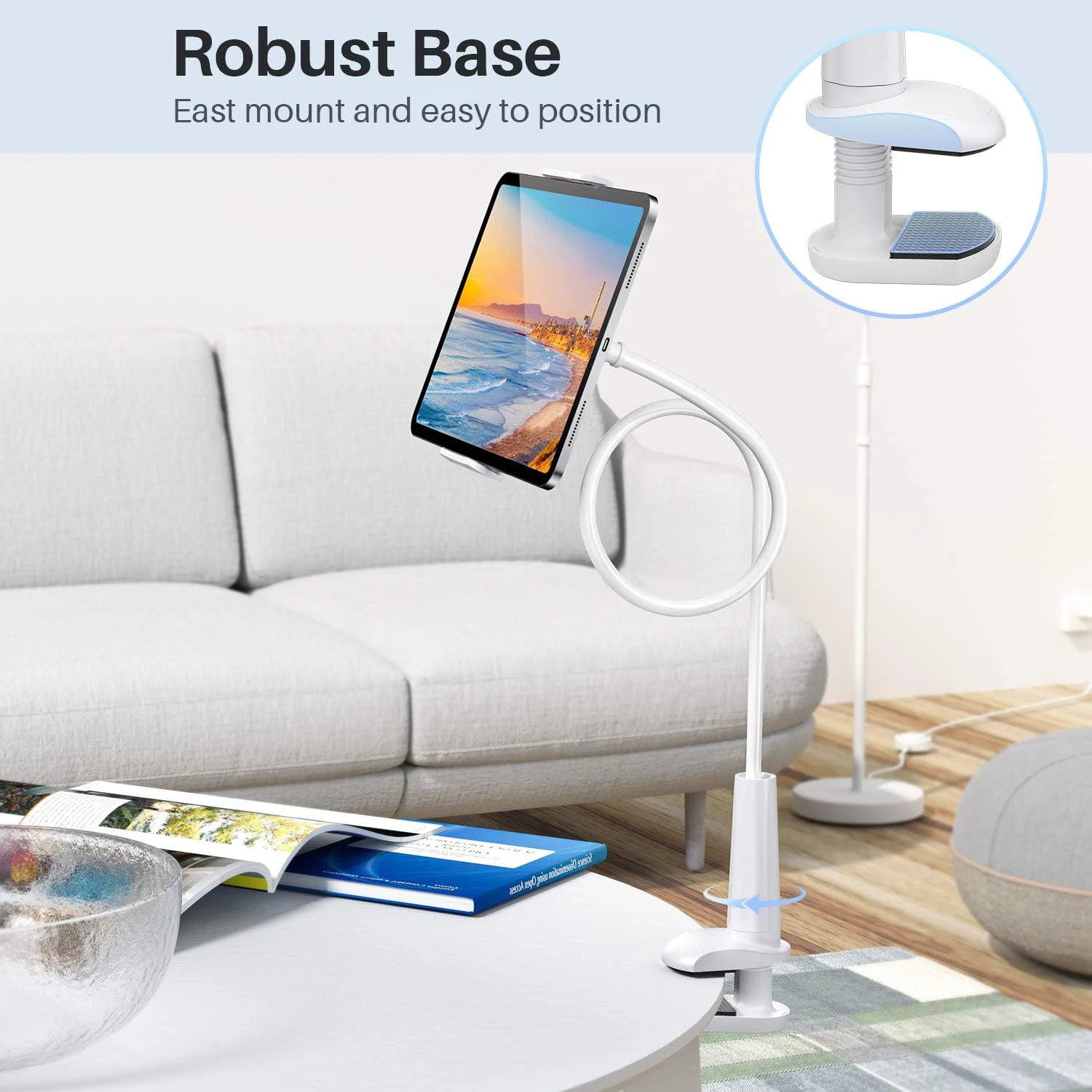 حامل ذراع هاتف محمول برقبة معقوفة ، حامل لهاتف آيفون ، سامسونج ، شاومي ، آيباد برو ، هواء ، ميني 11 ، مشبك أوقد على الطاولة ، سرير ، جهاز لوحي #3