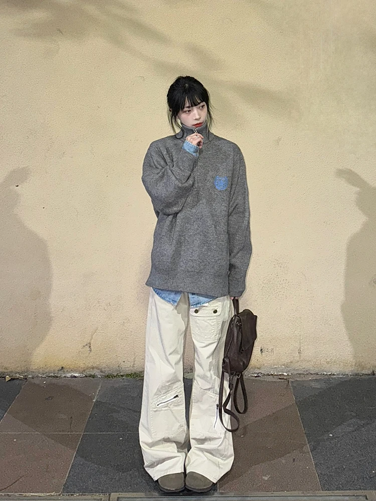 Jean couleur kaki pour femmes, taille haute, jambes larges, coupe droite, nouveau pantalon longueur au sol, printemps automne