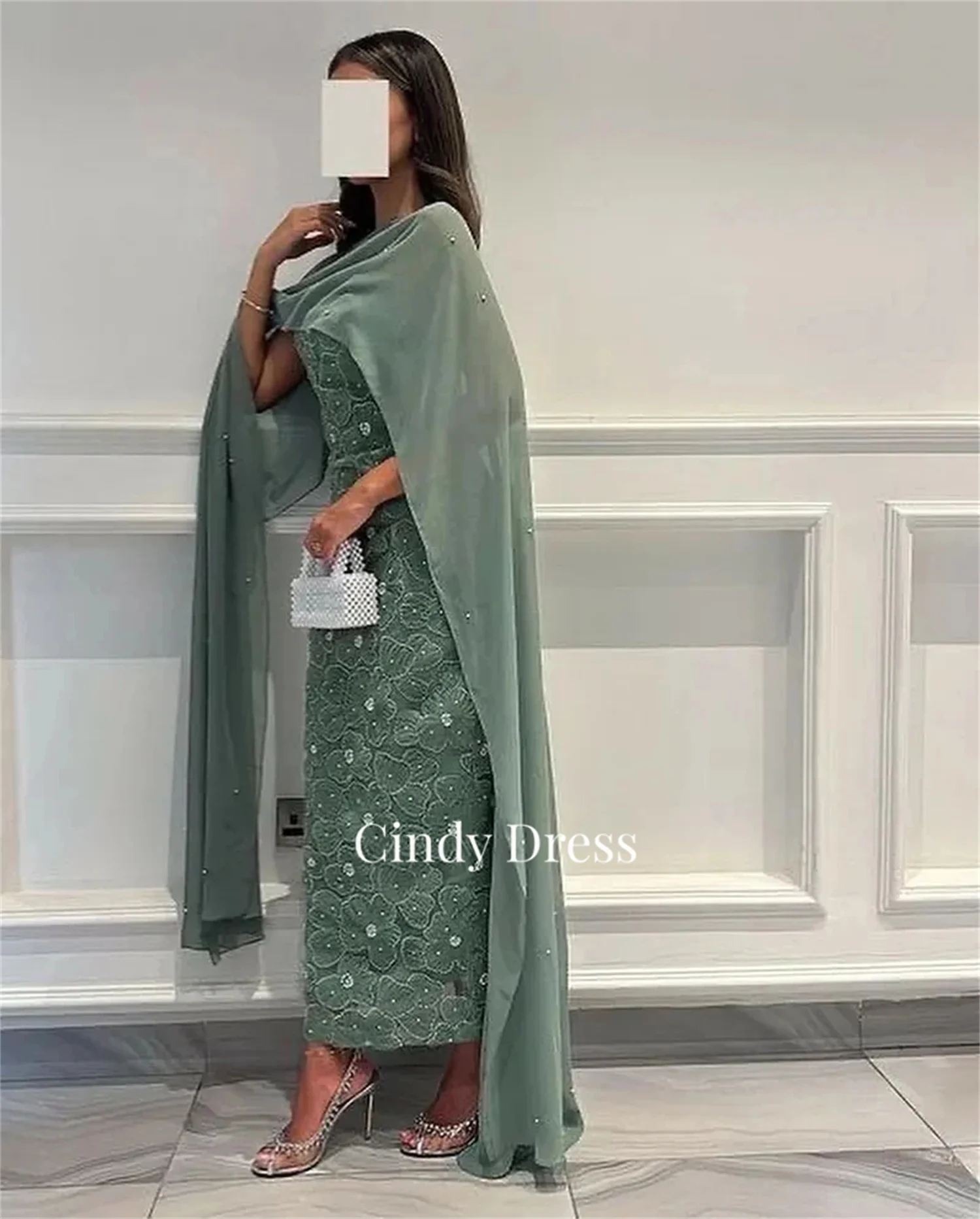 Cindy 3D Flowers Green Shawl Elegant Luxury Evening Dress 2024 Wedding Dresses for Formal Customized