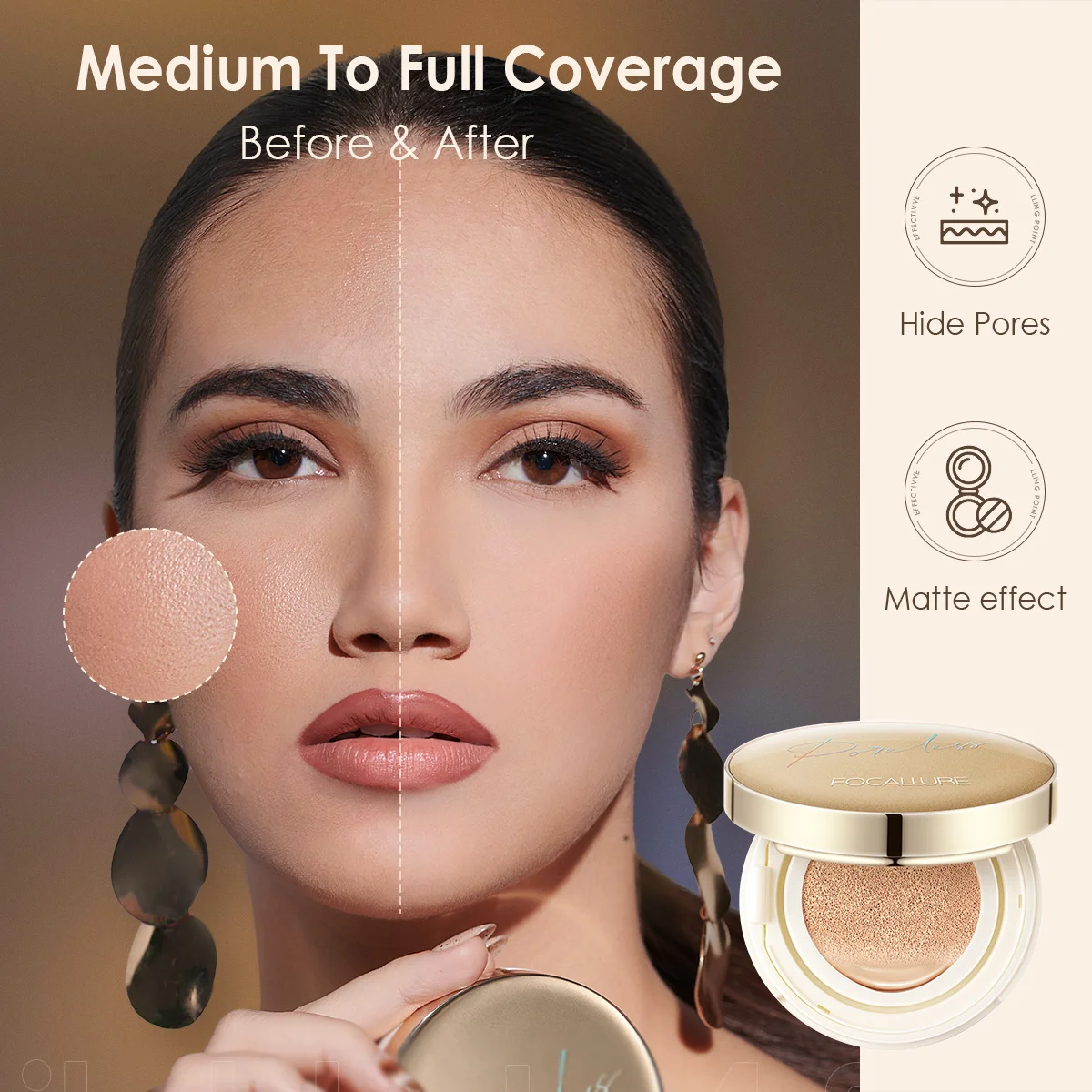 Wholesale FOCALLURE Foundation Air Cushion Waterproof Matte Base Poreless Full Coverage Face Cream Smooth Foundation Cosmetics