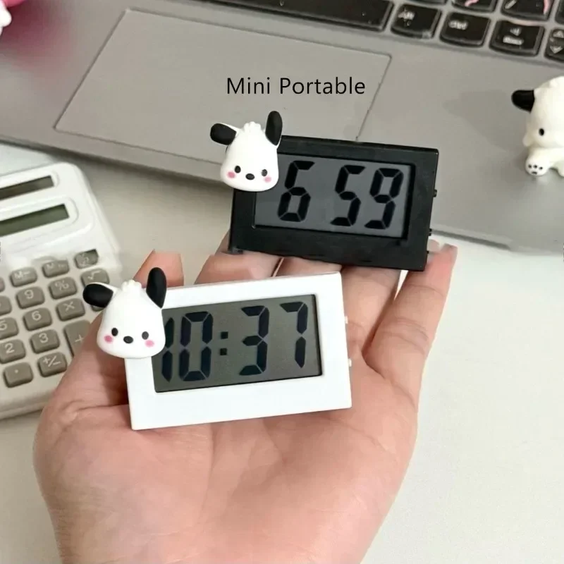 New Pochacco Mini Night Light Free Small Table Clock Portable Cute Silent Student Compact Desktop Watch Classroom White Accurate