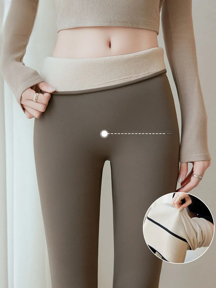 

High Waist Fce Lined arkskin Yoga Pants Women's Outerwear Autumn Winter New Sle Warm Base Layer Trousers for Ladies