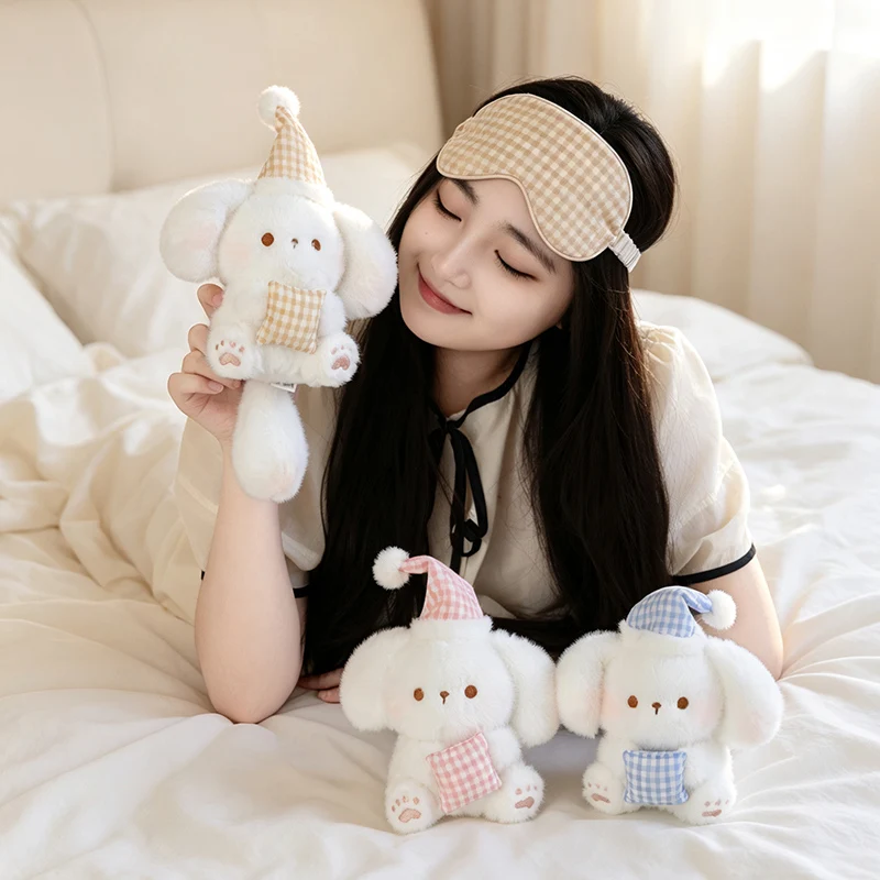 TreasuringU Puppy Plush Toy Cute White Dog Stuffed Doll Cartoon Sleep Puppy With Nightcap Plushie Kids Halloween Gifts