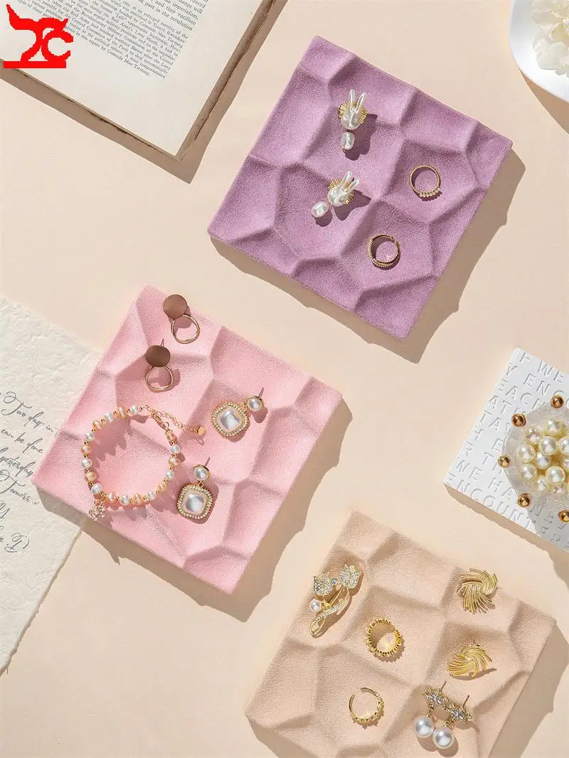 Square 14*14Cm Fabric Jewelry Bracelet Display Plate Earrings Rings Cufflink Collection Tray Small Accessories Organizer Holder