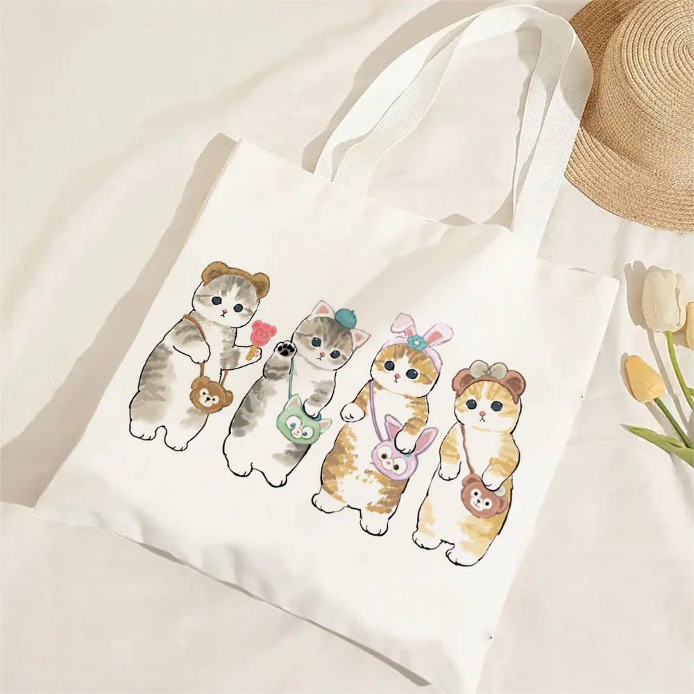 Kawaii Katze Leinen Einkaufstasche Grafik Harajuku Frauen Tote Handtasche Große Kapazität Frauen Schulter Taschen Eco Mode Mädchen Handtaschen – Detail 3