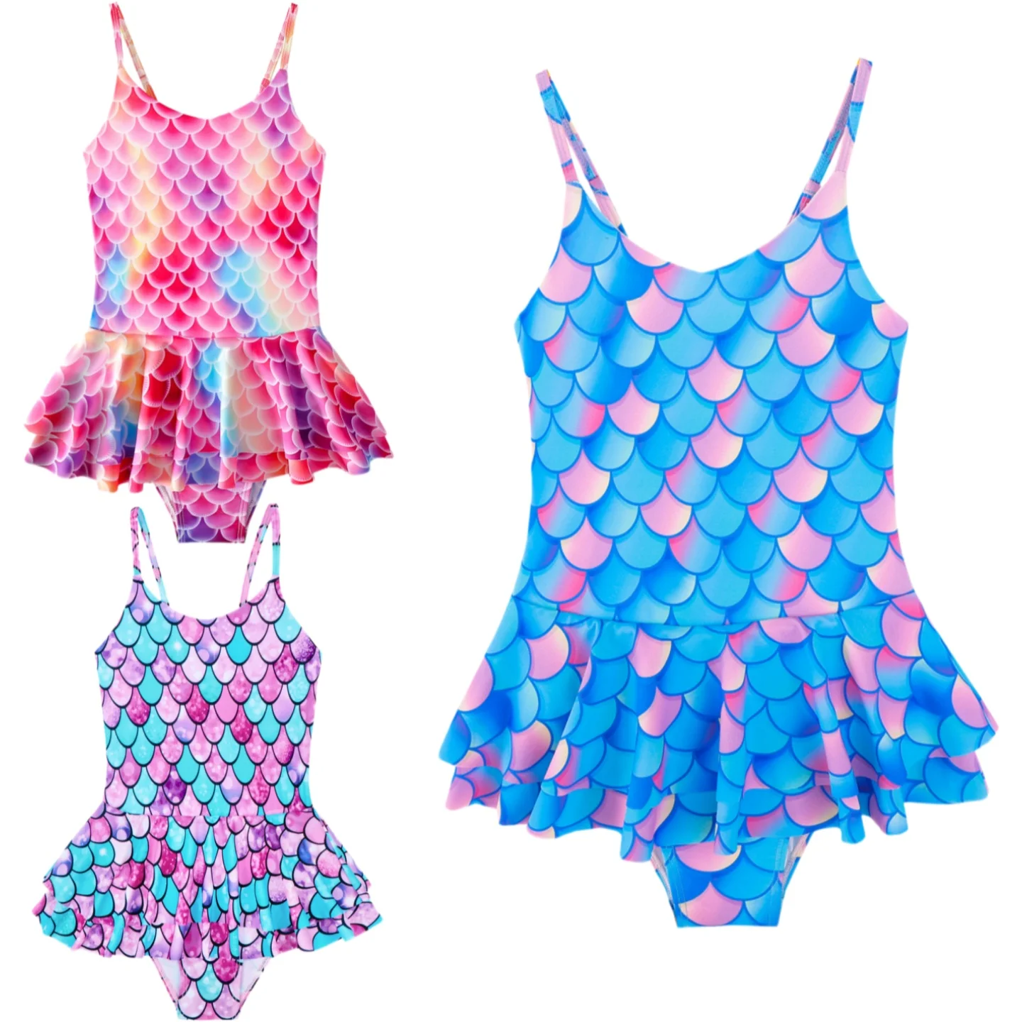 

Kids Girls' One-Piece Mermaid Swimsuit Fish Scale Print Stretchy Polyester for Beach & Pool Girls Swimwear Summer Bathing Suit