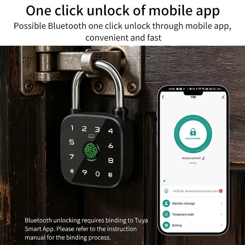 Smart Fingerprint Padlock Bluetooth Waterproof Anti-Theft Lock 6mm Shackle APP Password Card Key Type-C Rechargeable for Gym