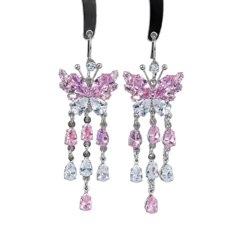 Women's Light Luxury Tassel Jewelry Set, Blue Crystal Gema Necklace, Gradient Blue Diamond Earrings & Studs for Trendy Outfits