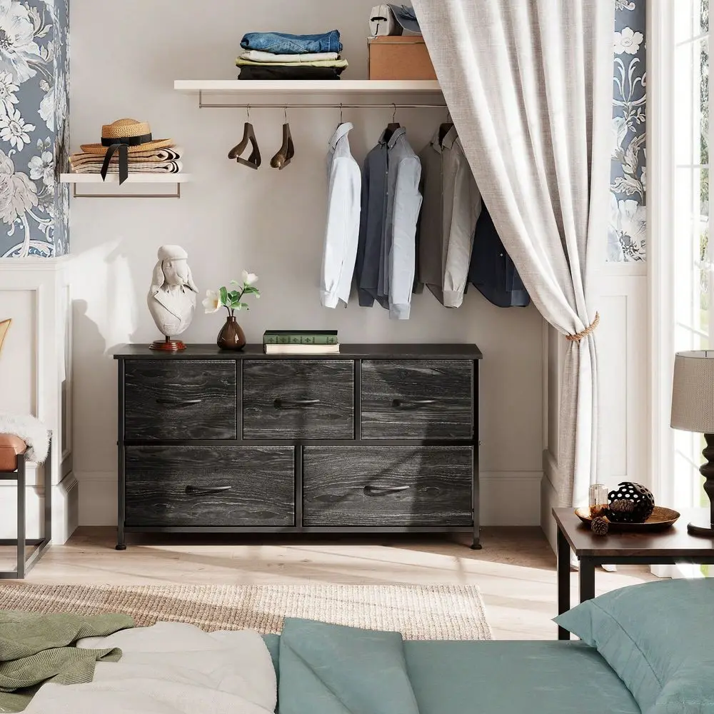 

Dresser For Bedroom, Wide 5Drawer Chest Of Drawers With Storage Organizer Unit And Fabric Bins For Closet, Living Room, Hallway,