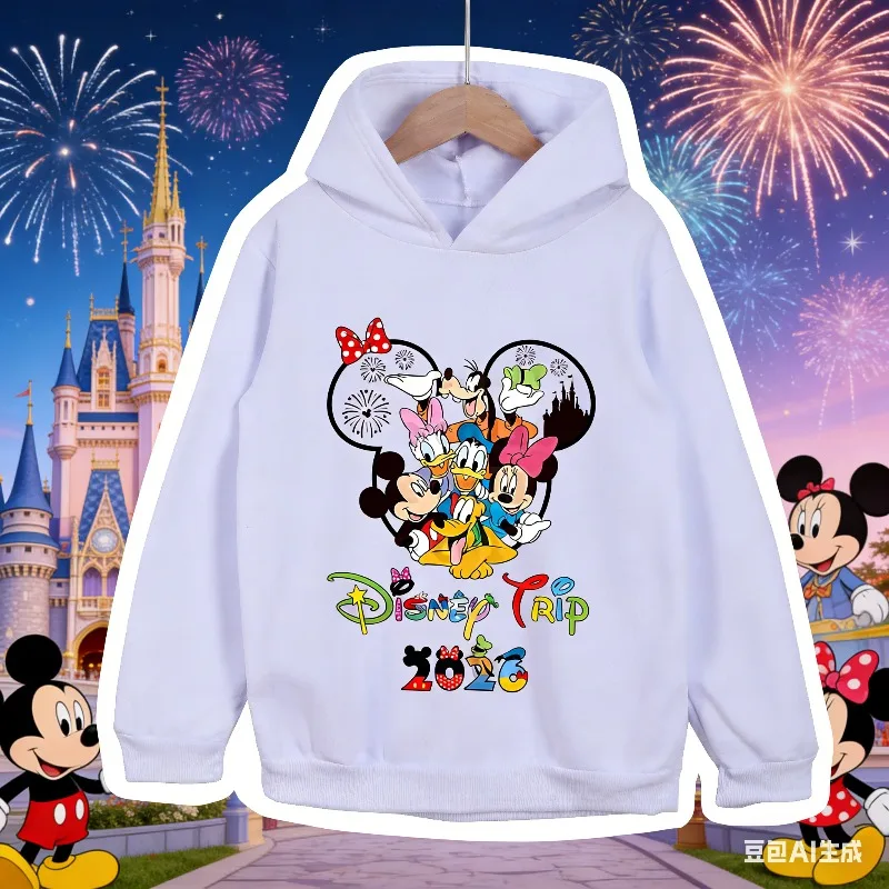 2026 Autumn & Winter Family Vacation Parent-Child Hoodies, 100% Cotton Mickey & Friends Print Family Hooded for Men & Women