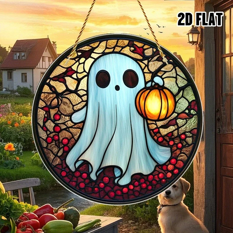 Fall Berry Ghost Pumpkin Sun Catcher, Indoor Outdoor Halloween Home Decor
