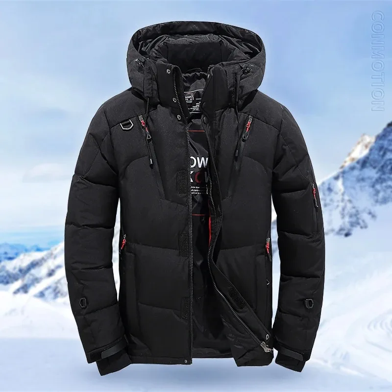 Winter White Duck Down Jacket Men Travel Hiking Thicken Warm Hooded Puffer Jackets Windproof Overcoat Down Coat Male Clothing