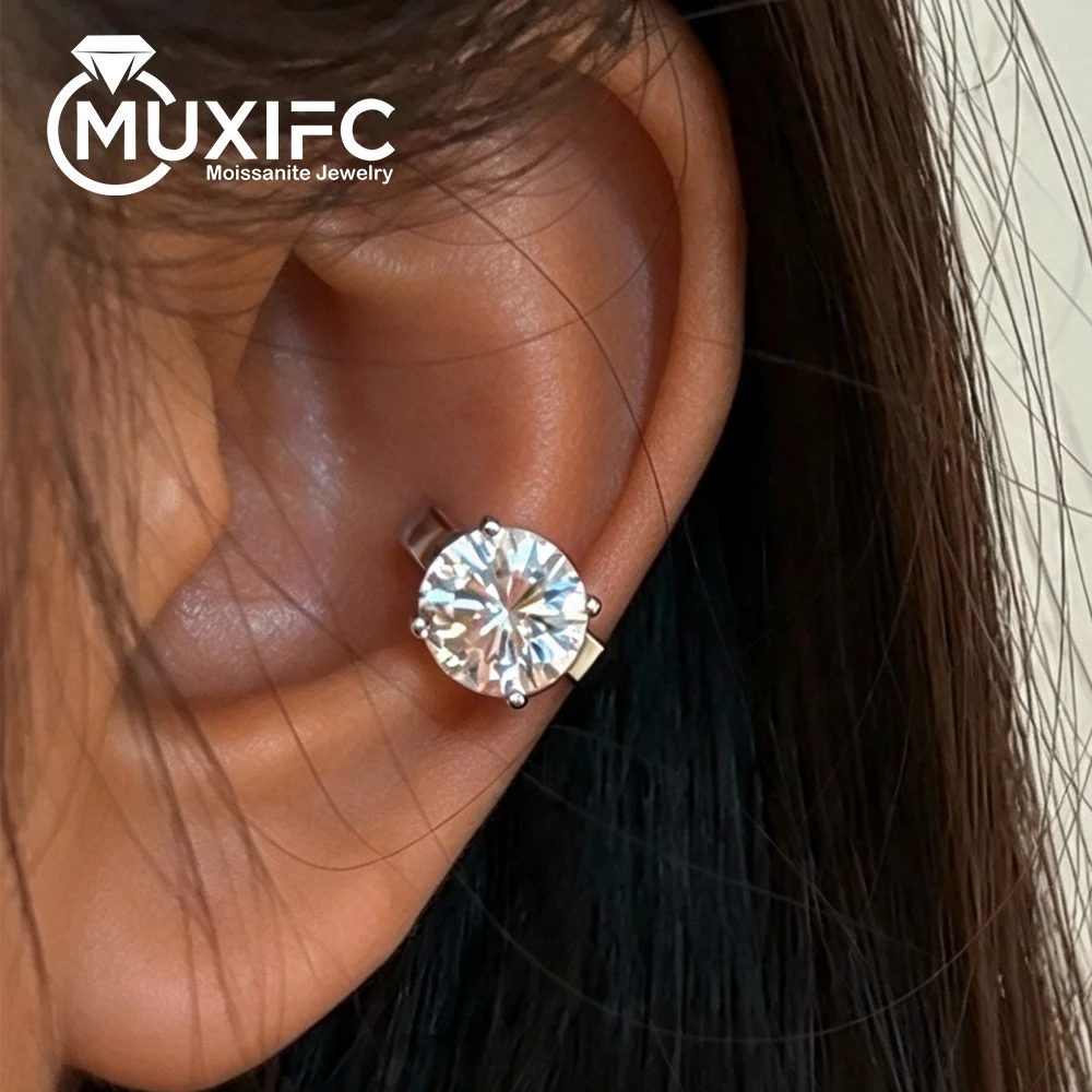 Certified 2CT Round Solitaire Moissanite Open Ear Cuff For Women S925 Silver Lab Diamond Minimalist Unique Earrings No Piercing