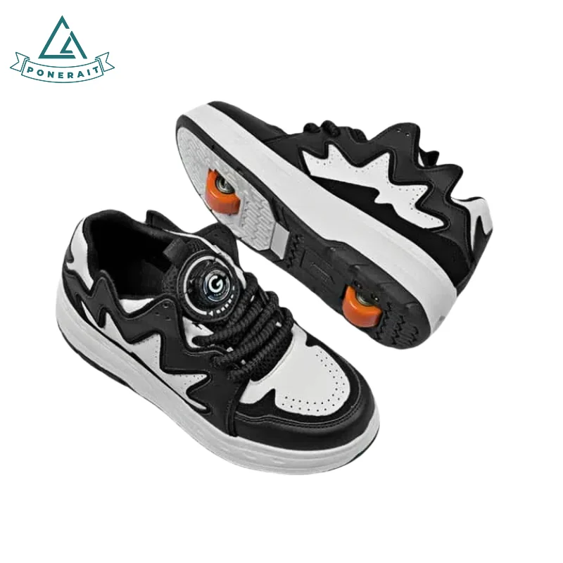 

PONERAIT Kids Roller Skates Unisex Inline Dual Wheels Leather Upper Skate Shoes with Retractable Wheels Teen Gift